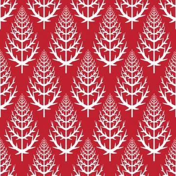 Seamless pattern white christmas tree on red background, cute christmas art b Stock Illustration