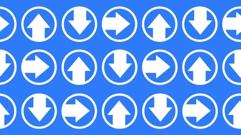 Seamless pattern with white circular arrow icons on a vibrant blue background an Video stock 329695883