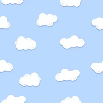 Seamless pattern with white cloud on blue background Stock Illustration