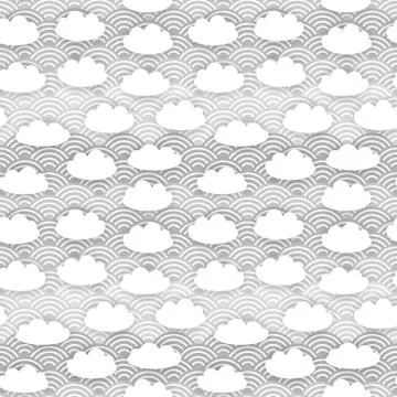 Seamless pattern white clouds and grey japanese wave background. Vector 스톡 일러스트
