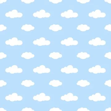 Seamless pattern with white clouds on blue background. Illustrazione stock