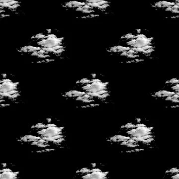 Seamless pattern white clouds isolated on white background Stock Photos