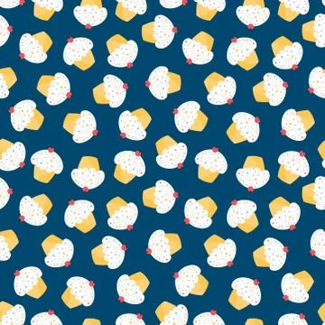 Seamless pattern with white cupcakes Stock Illustration