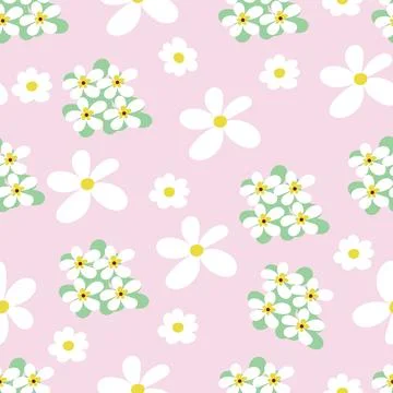 Seamless pattern with white daisies and champa flowers with pink background Illustrazione stock