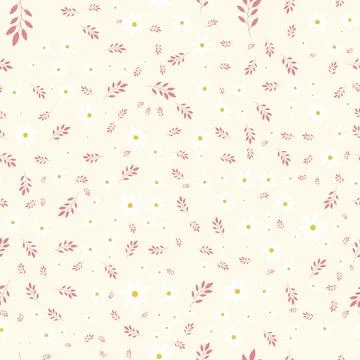 Seamless pattern with white daisies and pink leaves on a cream background 스톡 일러스트