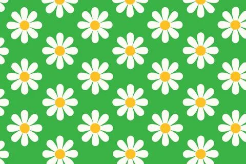 Seamless Pattern of White Daisies on Green Background Illustrazione stock