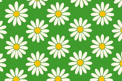 Seamless Pattern of White Daisies on Green Background Stock Illustration