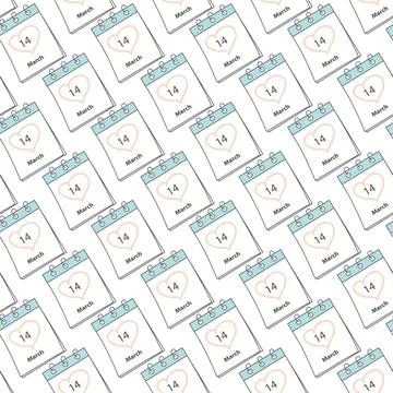 Seamless pattern with White Day 14 March date and heart shaped stroke by hand on 스톡 일러스트