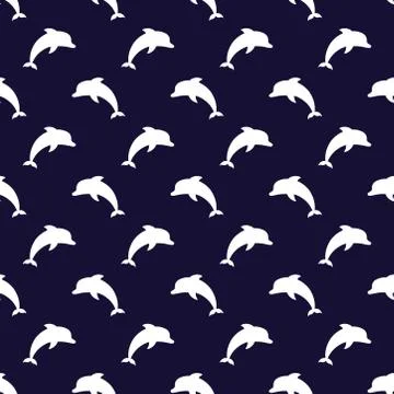 Seamless Pattern with white dolphins Stock Illustration