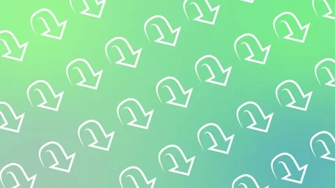 Seamless pattern with white downward curved arrow icons on a green gradient Stock Footage 328990079