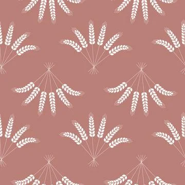 Seamless pattern, white ear of wheat on an ash pink background, vector illust Stock Illustration