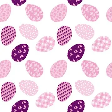 Seamless pattern with white Easter eggs and polka dots or confetti on white b Stock Illustration