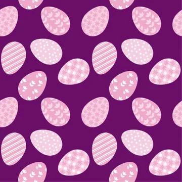 Seamless pattern with white Easter eggs and polka dots or confetti on white b Stock Illustration