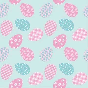 Seamless pattern with white Easter eggs and polka dots or confetti on white b Stockillustratie