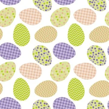 Seamless pattern with white Easter eggs and polka dots or confetti on white b Illustrazione stock
