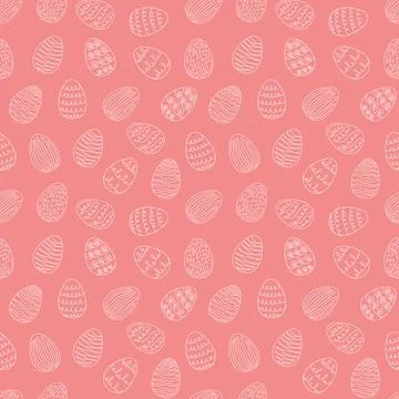 Seamless pattern of white Easter eggs with hand-drawn details. Continuous o.. Stock Illustration