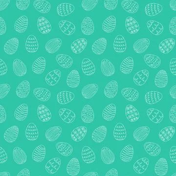 Seamless pattern of white Easter eggs with hand-drawn details. Continuous o.. Stock Illustration