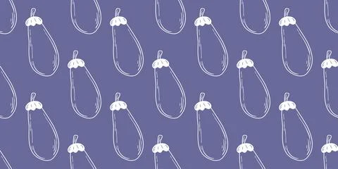 Seamless pattern with white eggplant silhouette on purple background Illustrazione stock