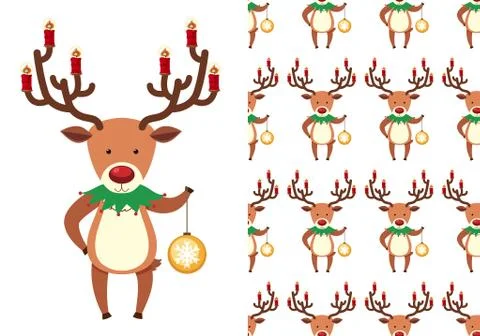 A seamless pattern on white of festive reindeers Stock Illustration