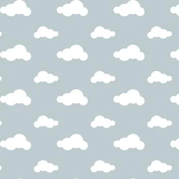 Seamless pattern white flat cloud on blue sky background. 스톡 일러스트