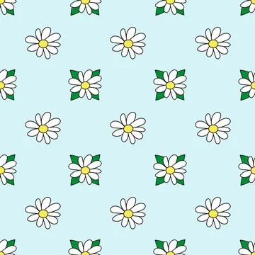 Seamless pattern with white flower and leaves. Daisy blossom. Chamomile Stock Illustration