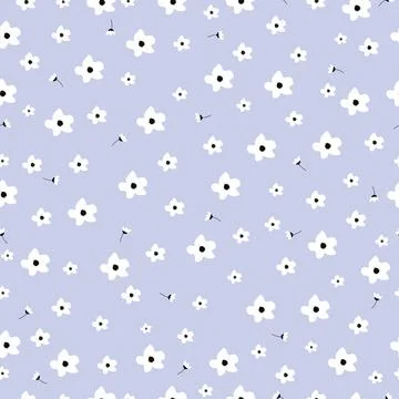 Seamless pattern White flower on a blue background Hand drawn design Stock Illustration