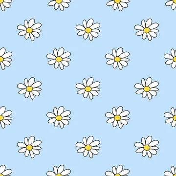 Seamless pattern with white flower. Daisy blossom. Chamomile. Spring and summer Stock Illustration