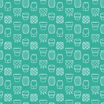 Seamless pattern with white flowerpots on a mint background Stock Illustration