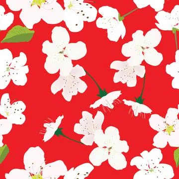 Seamless pattern with white flowers and red background for prints; Stock Illustration