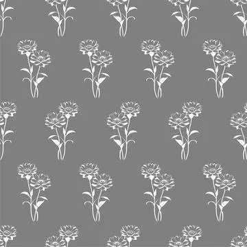 Seamless pattern of white flowers on a gray background, texture, background Stock Illustration