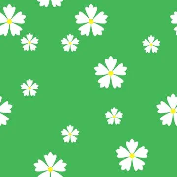Seamless pattern of white flowers on green background	 Illustrazione stock