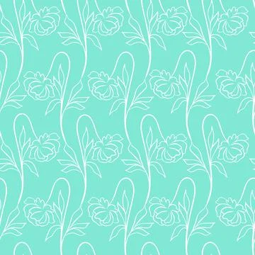Seamless pattern with white flowers on a mint background, vector illustration Stock Illustration