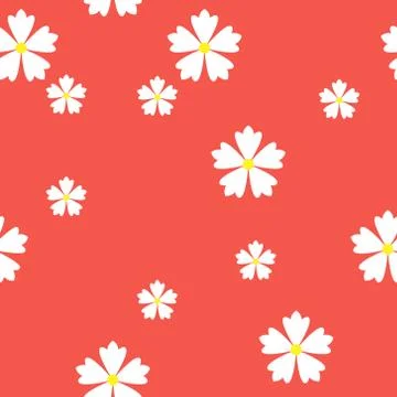 Seamless pattern of white flowers on red background	 Illustrazione stock