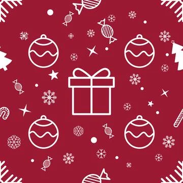 Seamless Pattern White Gift box and Christmas tree on red background for Ch.. 스톡 일러스트