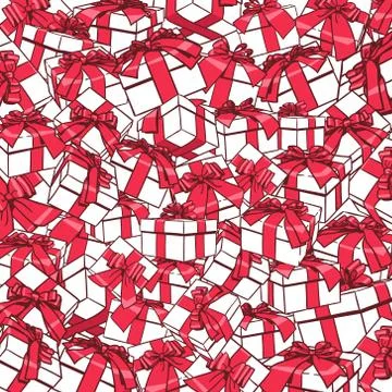 Seamless Pattern With White Gift Boxes And Red Bows Ribbons Holiday Background Illustrazione stock