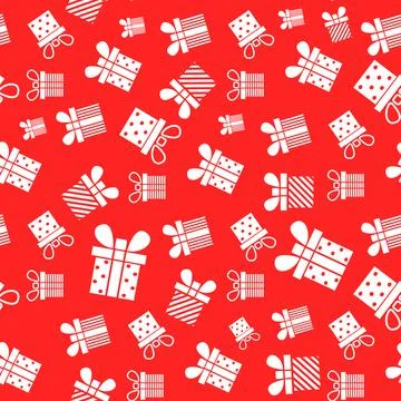 Seamless pattern with white Gift boxes on a red background Illustrazione stock