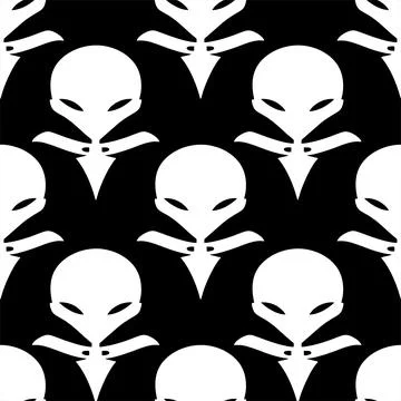 Seamless pattern white graphic aliens on black background, texture, design Illustrazione stock