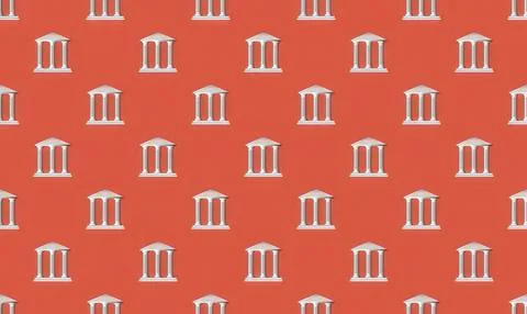 Seamless pattern with white greek temple columns on red background Stock Illustration