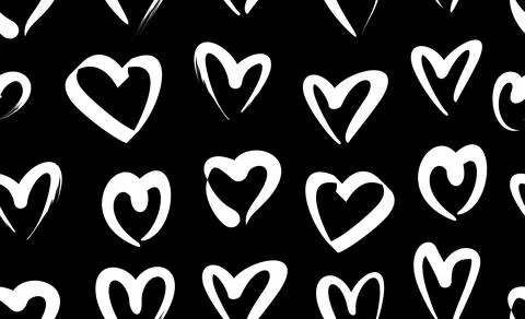 Seamless pattern with white hand drawn hearts Stock Illustration