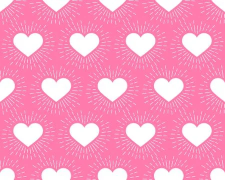 Seamless pattern. White Heart with rays on pink background. Vector illustration Stock Illustration