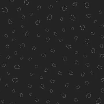 Seamless pattern with white hearts on black background. Vector. Stock Illustration