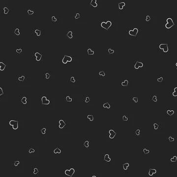 Seamless pattern with white hearts on black background. Vector. Stock Illustration