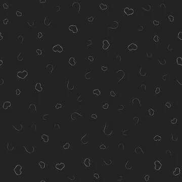 Seamless pattern with white hearts on black background. Vector. Stock Illustration