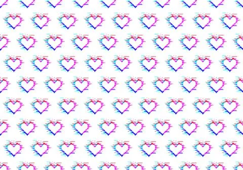 Seamless pattern of white hearts with glitch effect Stock Illustration