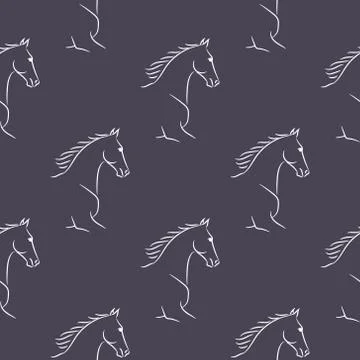 Seamless pattern with white horses, violet background. Stock Illustration