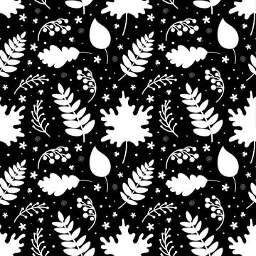 Seamless pattern of white leaves and berries Stock Illustration