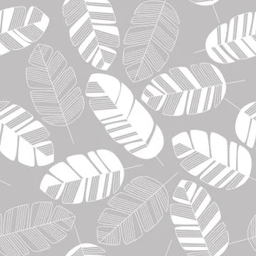 Seamless pattern with white leaves on gray background Stock Illustration