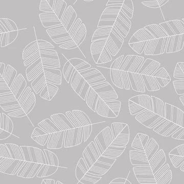 Seamless pattern with white leaves on gray background Stock Illustration