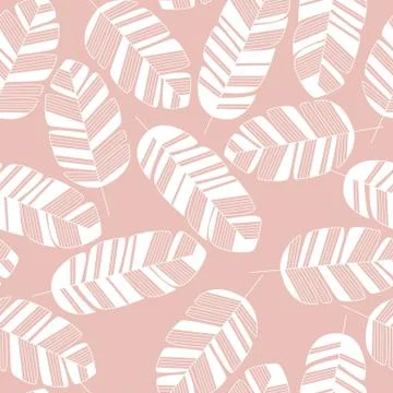 Seamless pattern with white leaves on pink background Stock Illustration