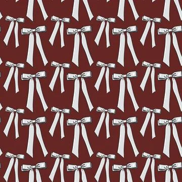 Seamless pattern with white, light gray bows,ribbons on a red background Stock Illustration
